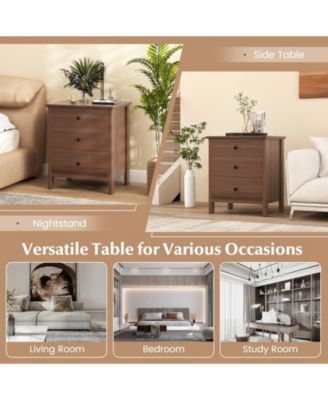 3-Drawer Nightstand with Wooden Finish for Bedroom