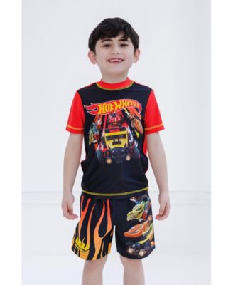 Toddler Boys UPF 50+ Pullover Rash Guard and Swim Trunks Outfit Set to