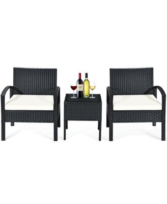 3 Piece Patio Rattan Furniture Set Conversation Sofa w/ Cushions