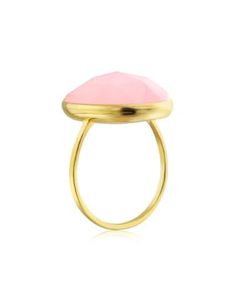 Light Multifaceted Stone Ring Imitation Chalcedony Quartz Plated Thin Band .925 Sterling