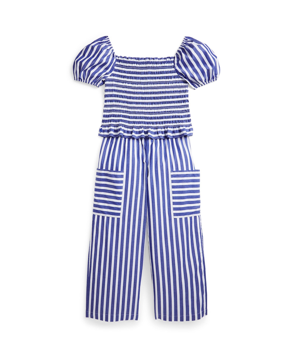 Polo Ralph Lauren Striped Cotton Top & Cropped Pant Set In Royal White