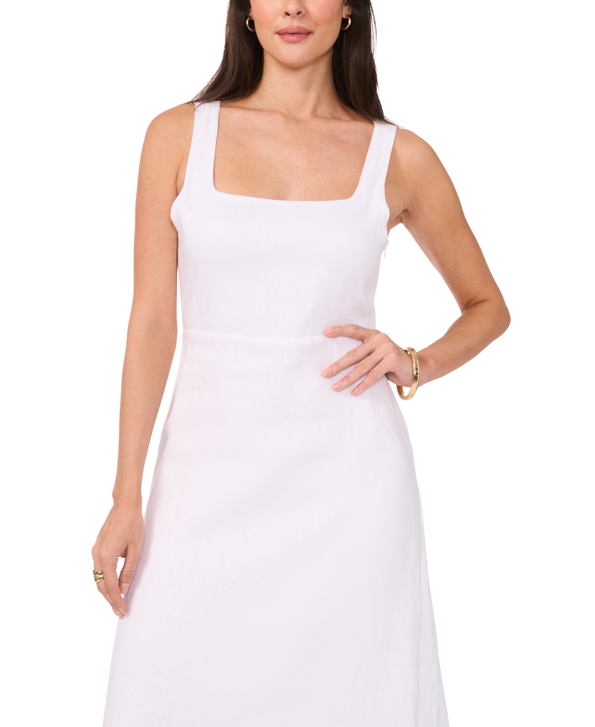 Shop Vince Camuto Women's Square-neck Linen-blend Dress In Ultra White
