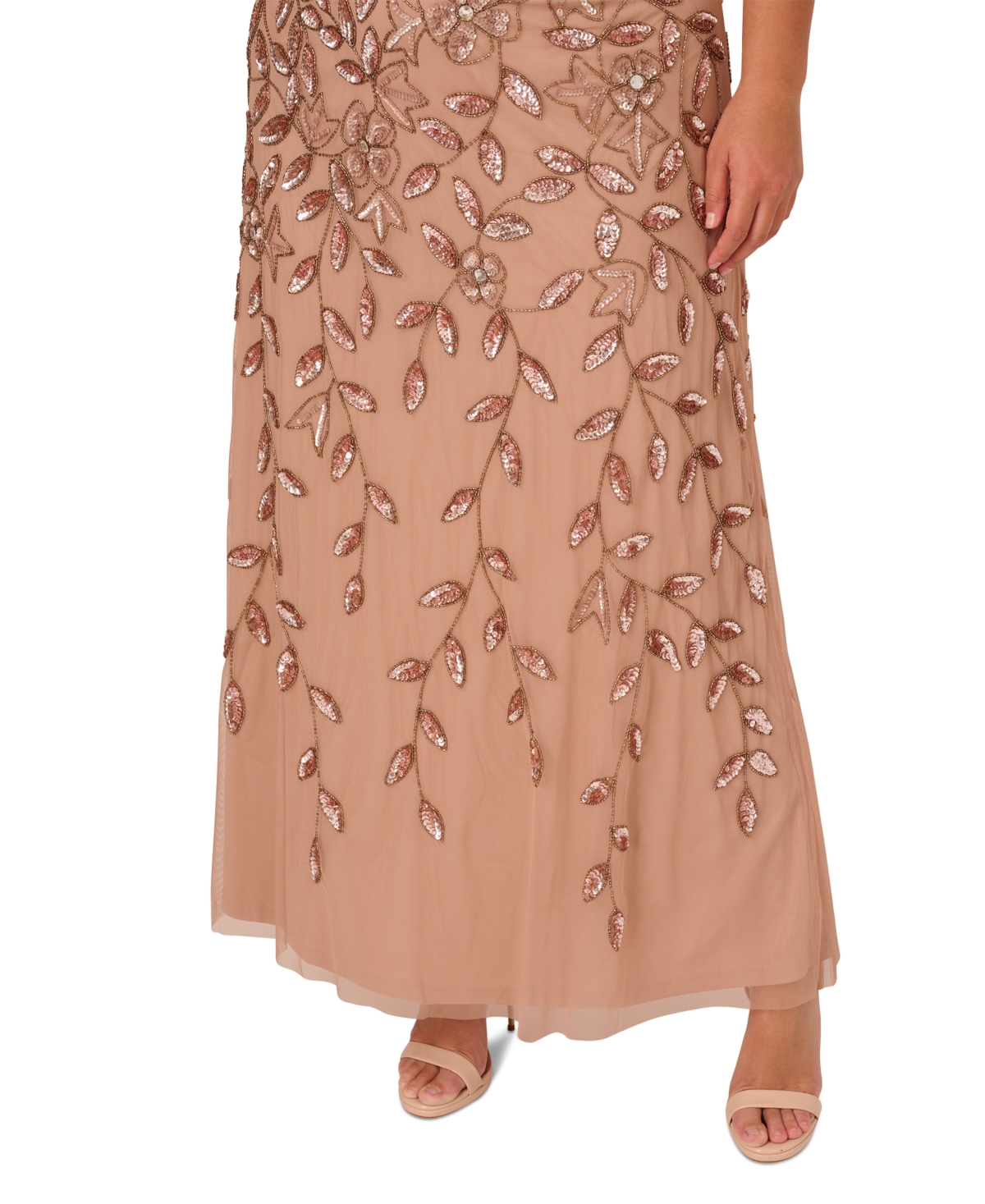 Shop Adrianna Papell Women's Boat-neck Blouson Beaded Gown In Rose Gold