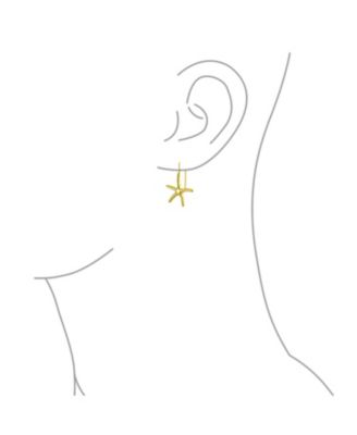 Nautical Tropical Beach Large Starfish Dangle Drop Threader Earrings Fish Hook Wire Gold Plated