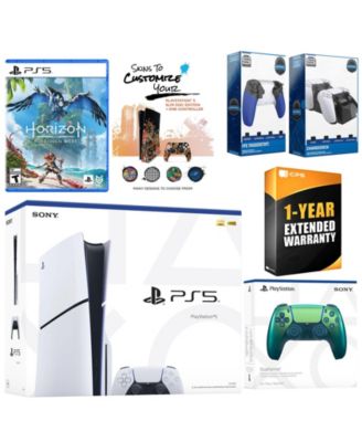 Playstation 5 Slim Disc with Horizon Forbidden West, Extra Chroma Pearl Controller, Trigger Stop Kit, Charge Dock and MightySkins Decal Voucher +