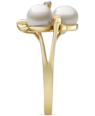 Cultured Freshwater Pearl (6-7mm) & Diamond Accent Flower Cluster Ring in 14k Gold