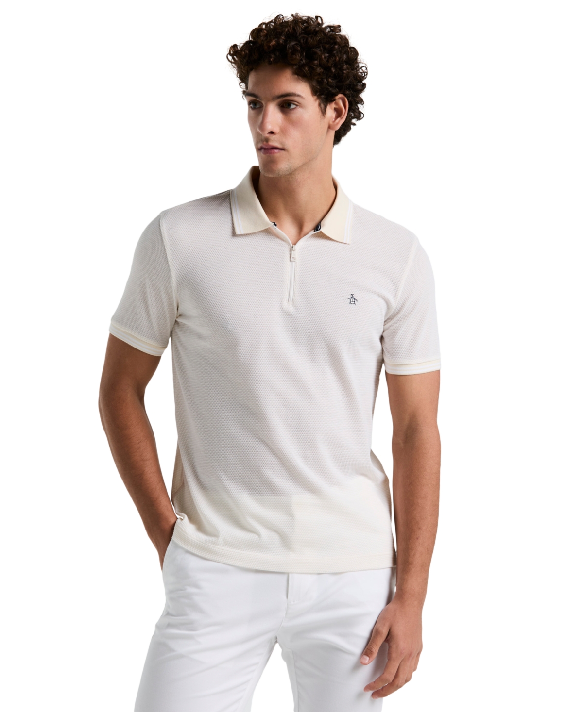 Men's Quarter-Zip Jacquard Polo Shirt - Crystal Blue
