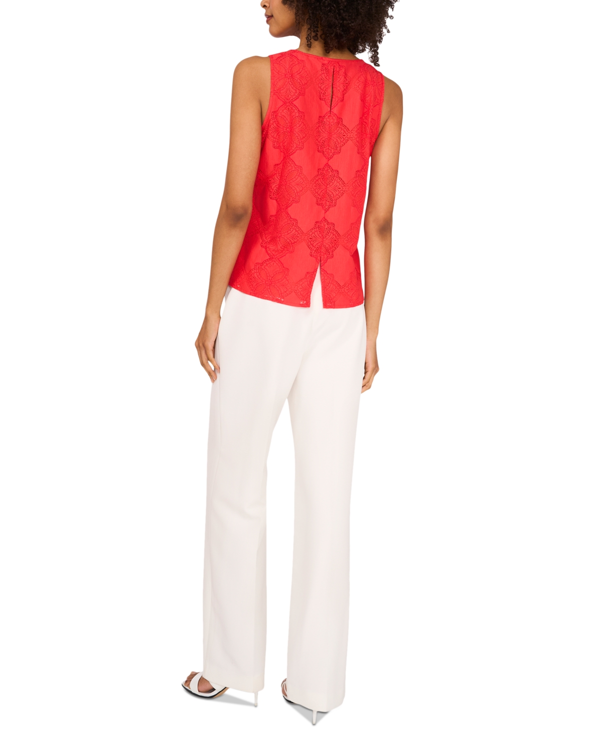 Vince Camuto Lace Cotton Blend Keyhole Tank In Cayenne