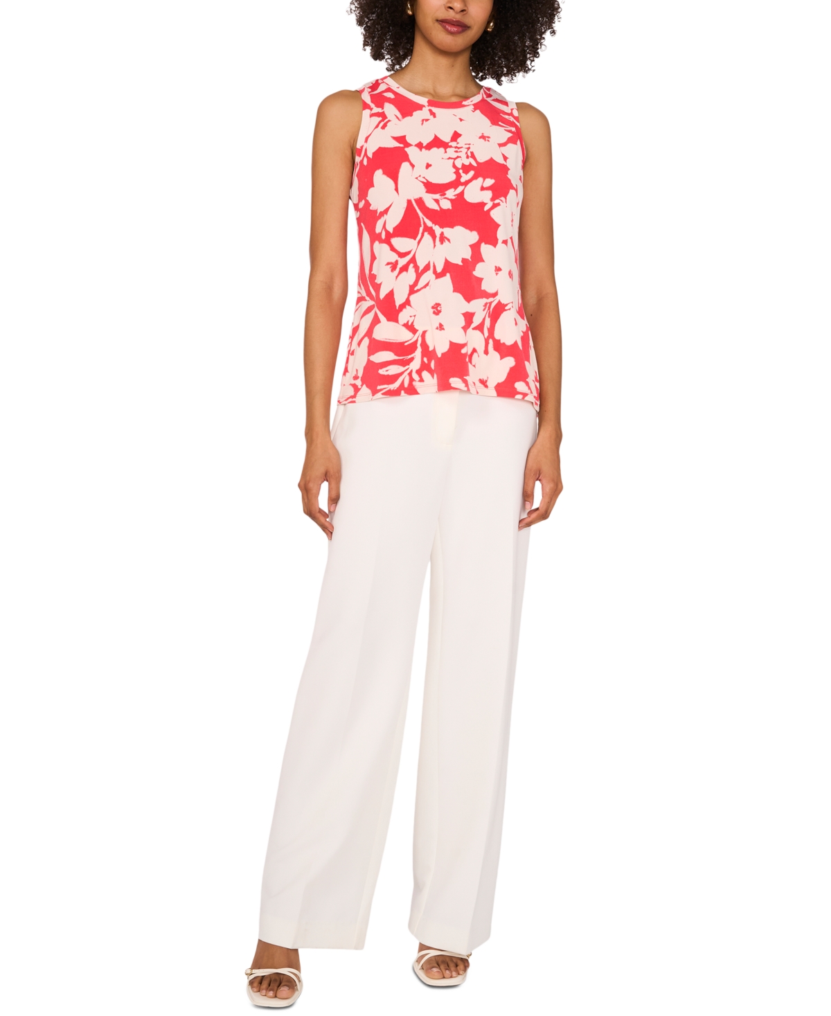 Shop Vince Camuto Women's Floral-print Sleeveless Top In Cayenne