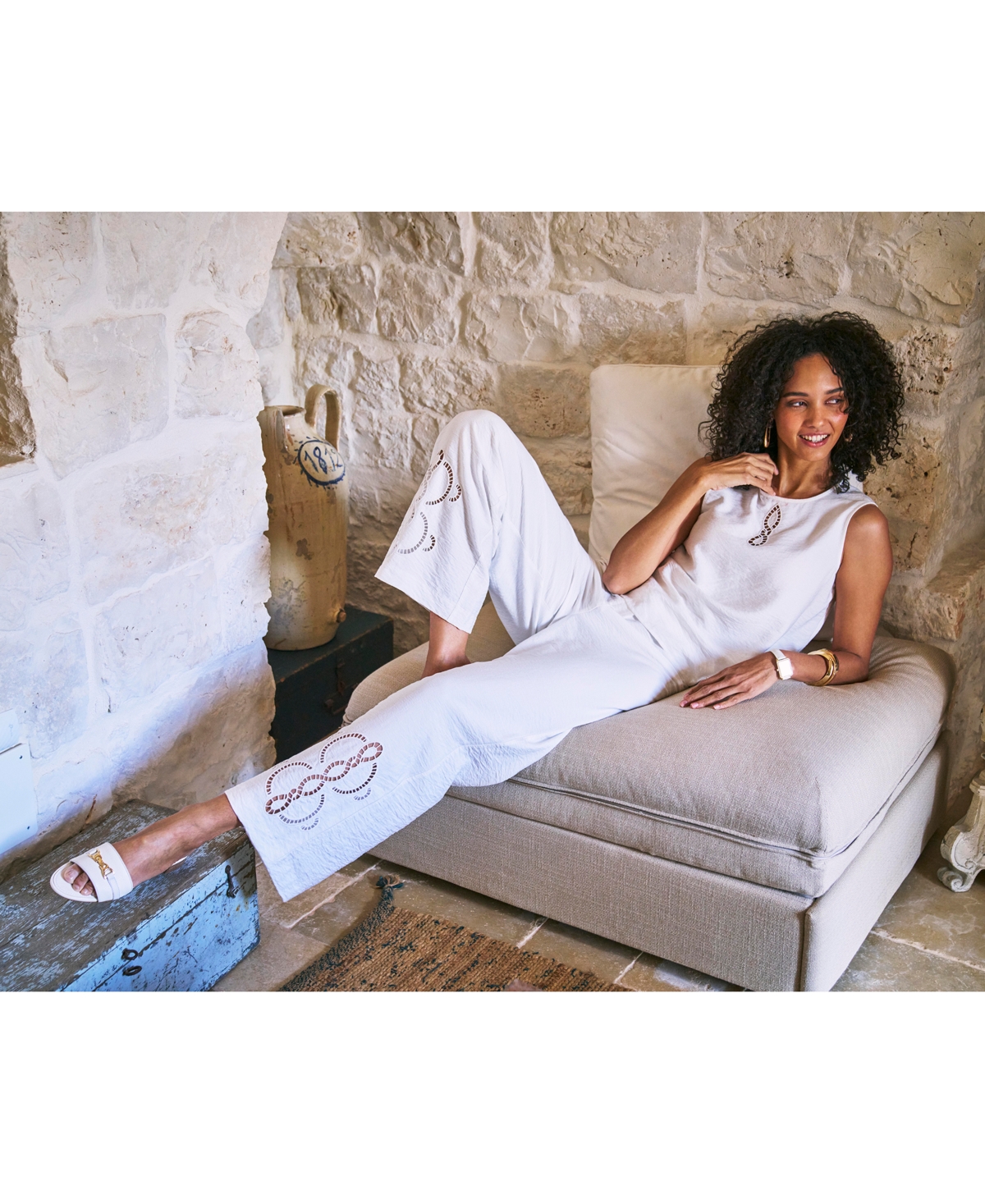 Shop Vince Camuto Women's Embroidered Wide Leg Pants In Ultra White
