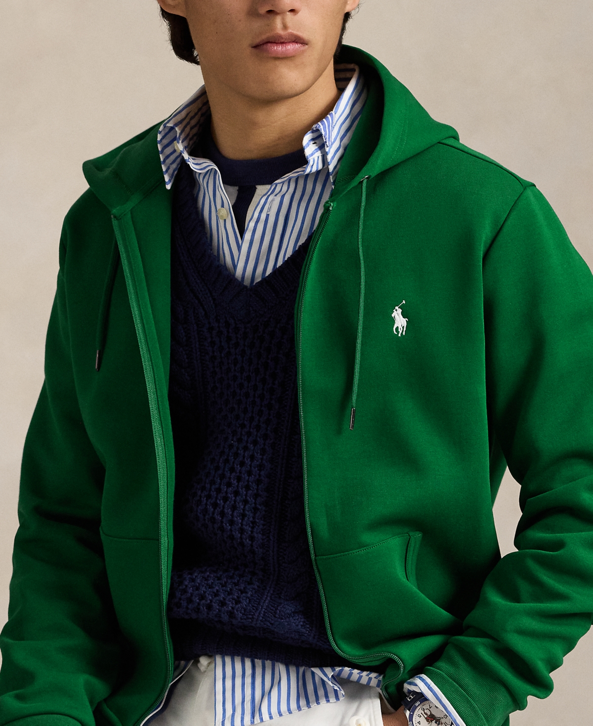 Polo Ralph Lauren Double-knit Zip-up Hoodie In Green