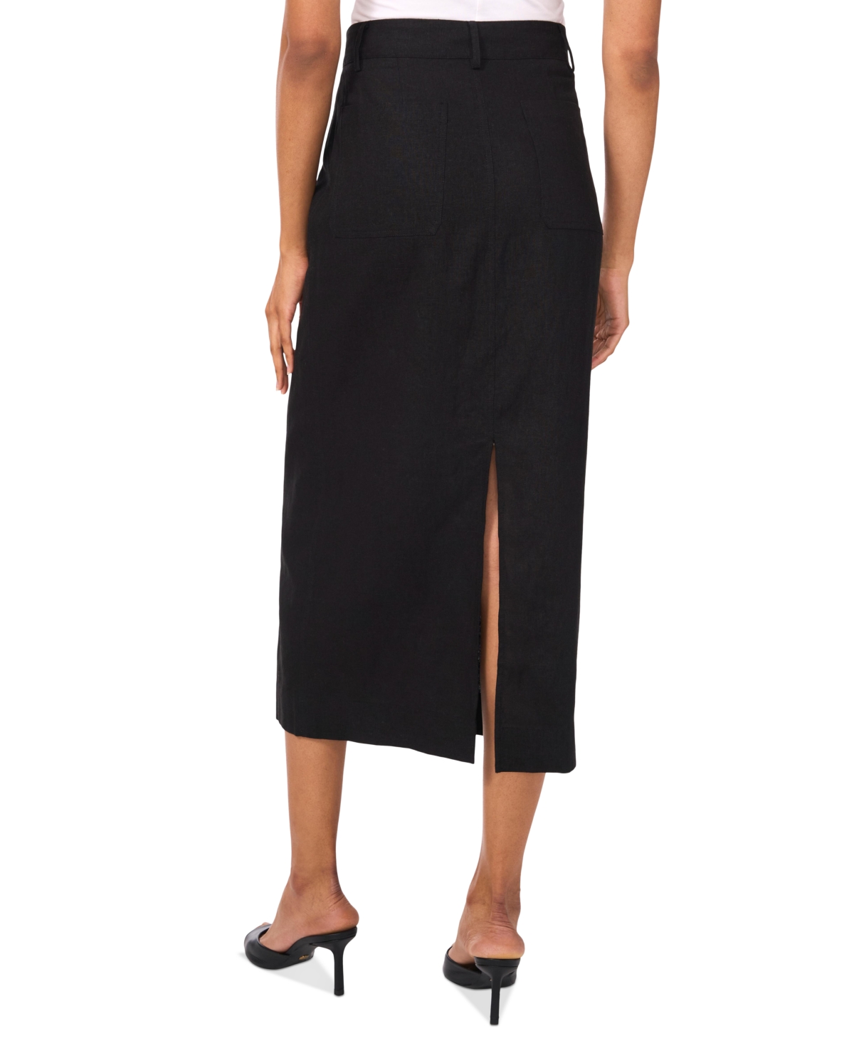 Shop Vince Camuto Women's Linen-blend Patch-pocket Midi Skirt In Rich Black