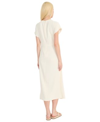 Women's Tie-Front Short-Sleeve Faux-Wrap Midi Dress