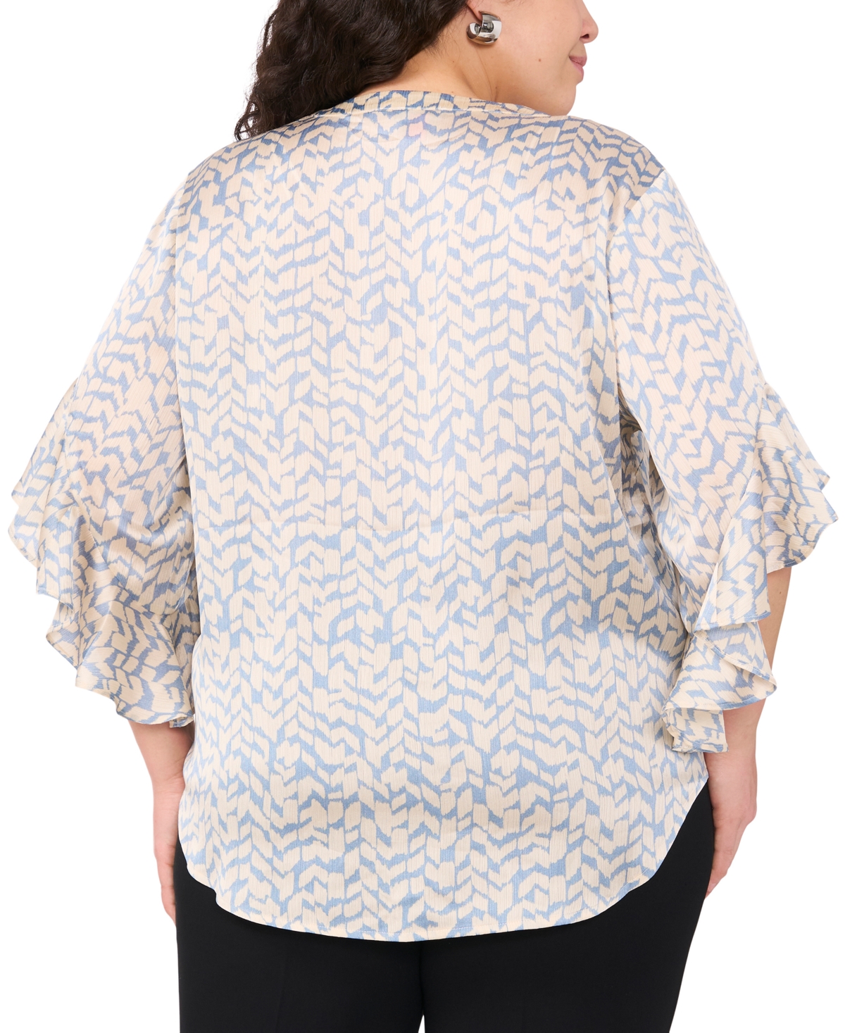 VINCE CAMUTO PLUS SIZE PRINTED PINTUCK FLUTTER-SLEEVE BLOUSE 
