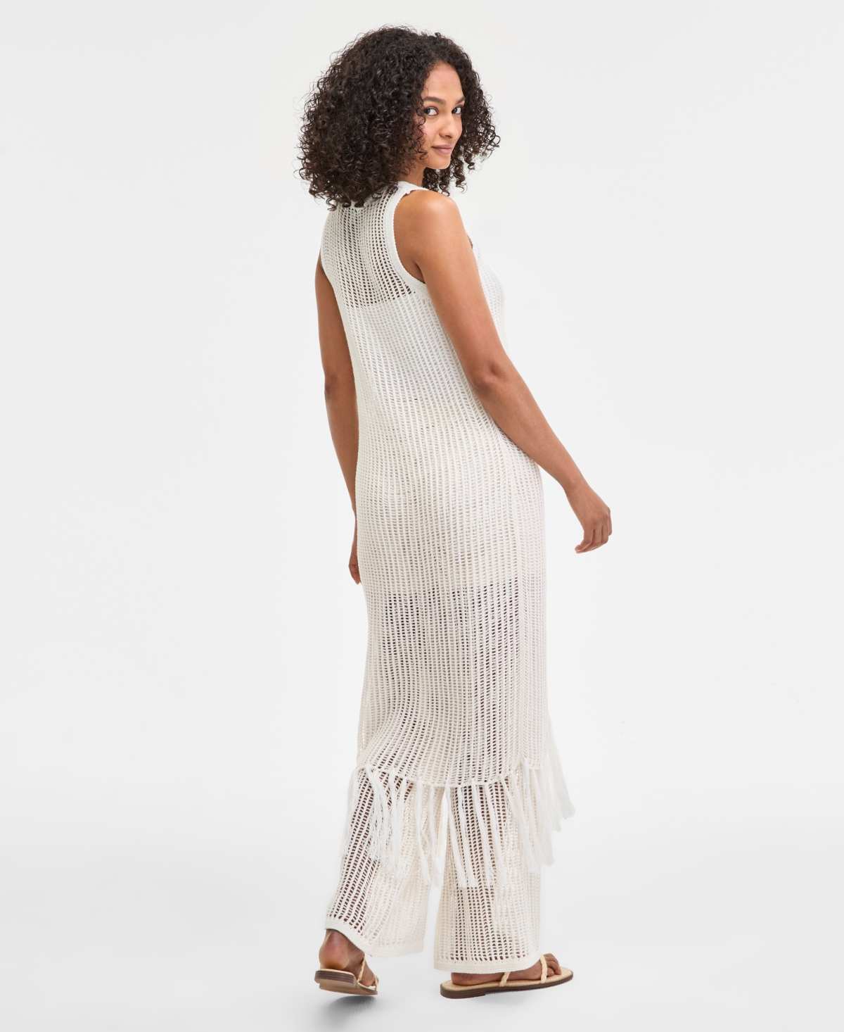 Bar Iii Women's Crochet Fringe Sleeveless Cardigan, Exclusively At Macy's