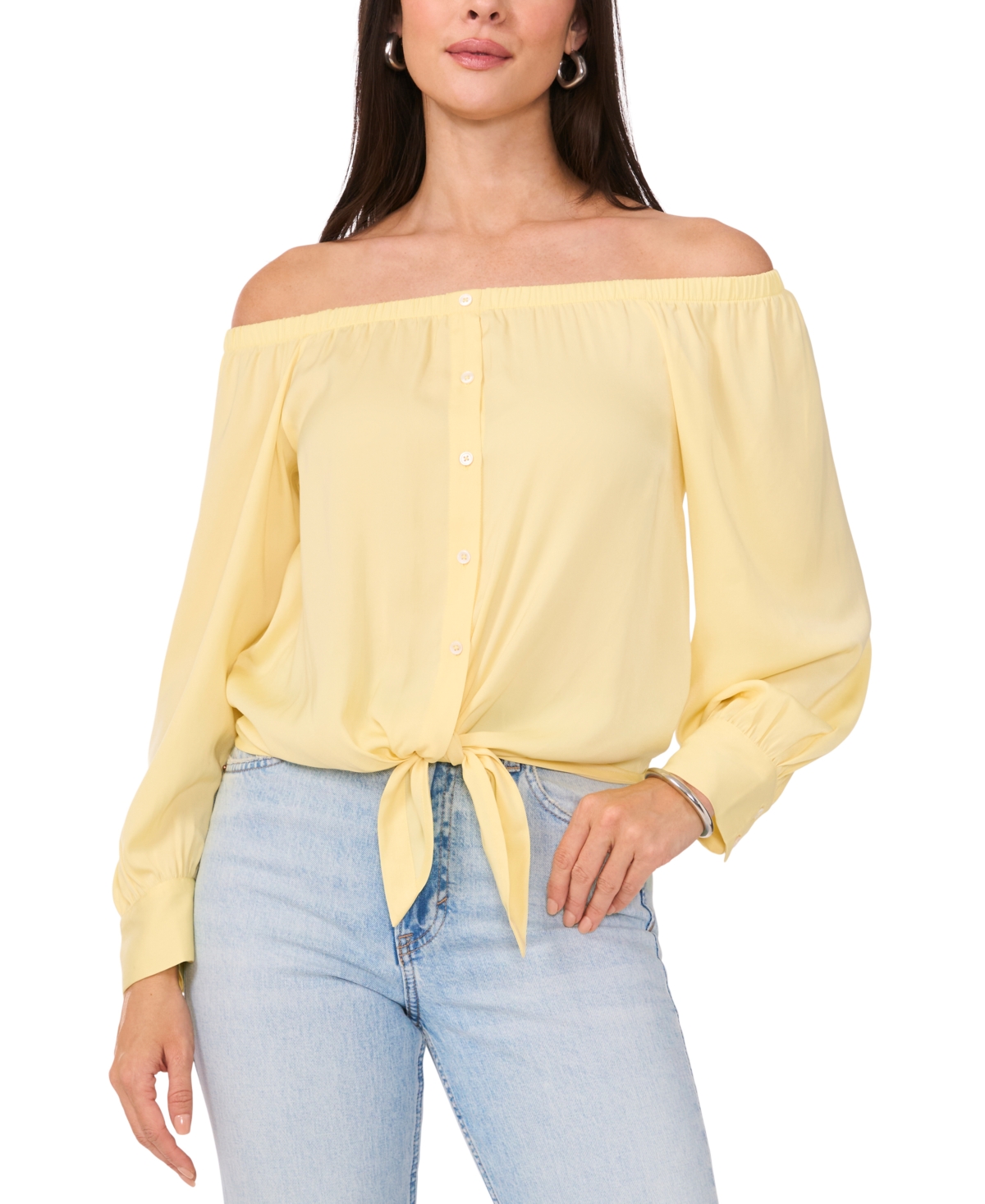 Shop Vince Camuto Women's Off-the-shoulder Tie-hem Blouse In Yellow Rose