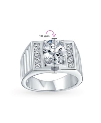 Hip Hop Micro Pave Halo 2-3CT Clear Blue Oval Princess Cut Solitaire CZ Statement Promise Ring Wide Band Silver Plated Matte Brush Finish