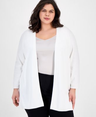 AK Anne Klein - Plus Size Open-Front Long-Sleeve Side-Slit Cardigan