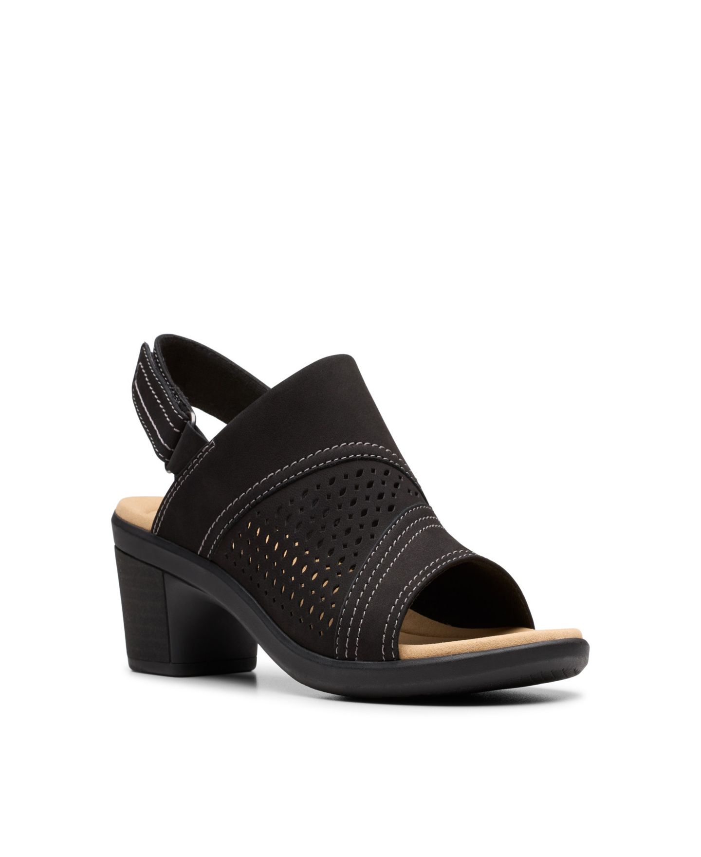 Женские сандалии Clarks Collection Emily2 Mist Block Heel, цвет: Чёрный нубуковый — фото 1