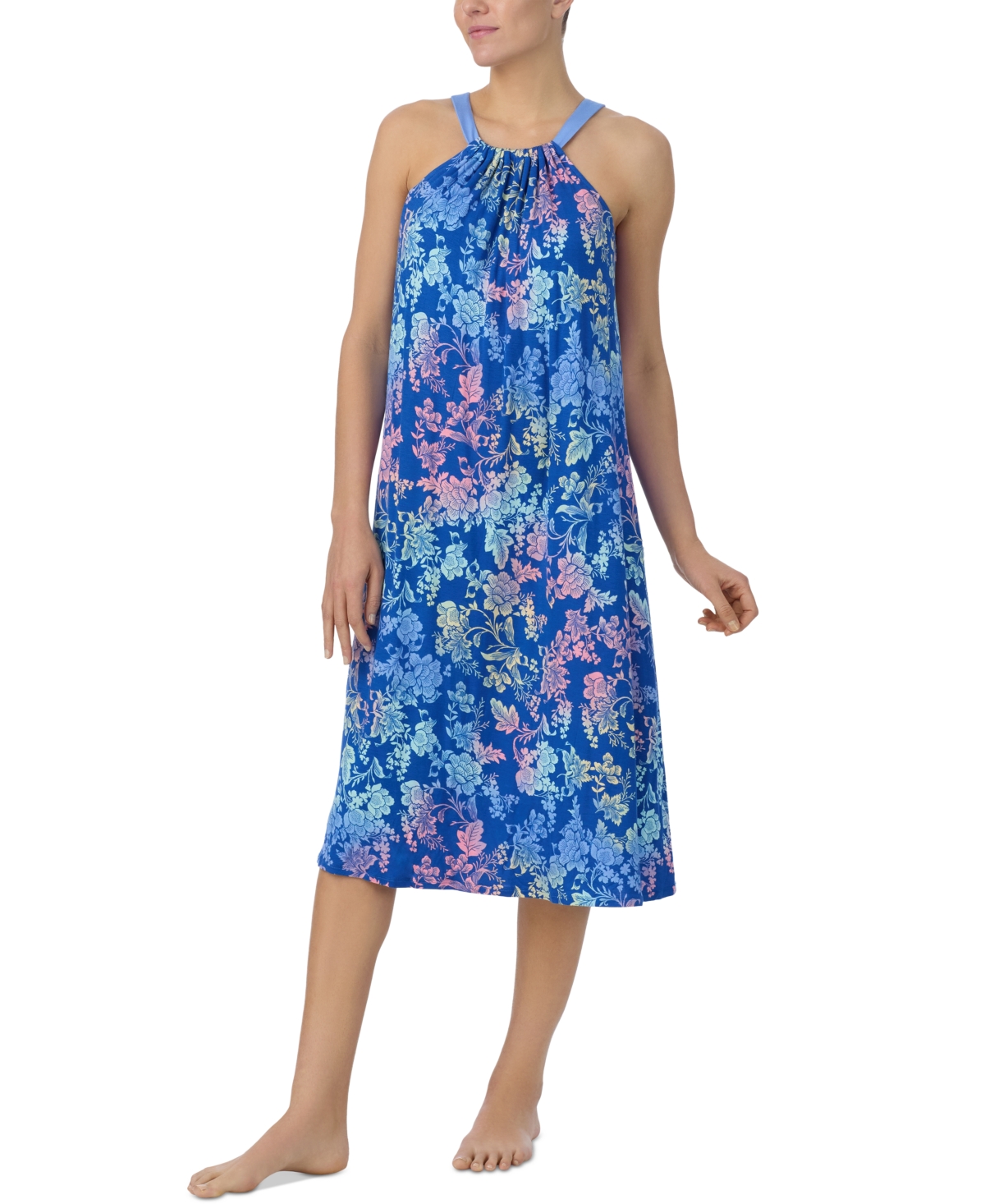 Ellen Tracy Women's Printed Halter Midi Nightgown