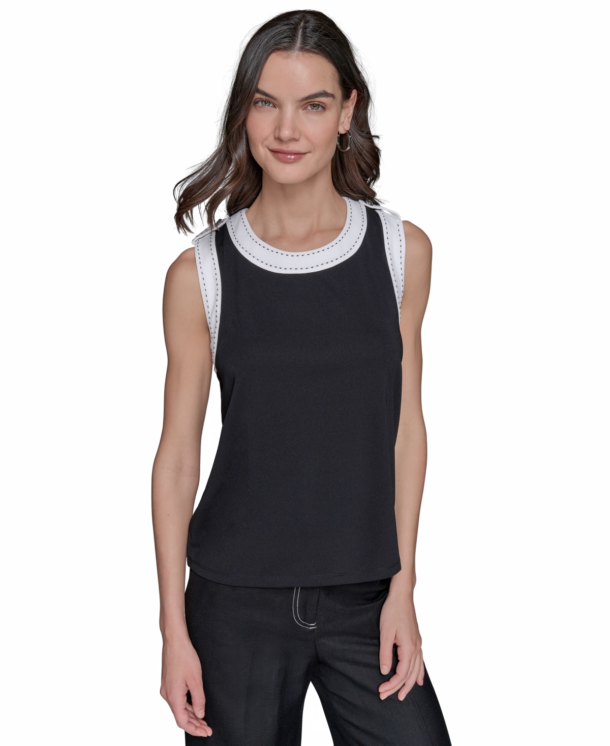 Shop Karl Lagerfeld Women's Contrast-trim Sleeveless Top In Black  Soft White