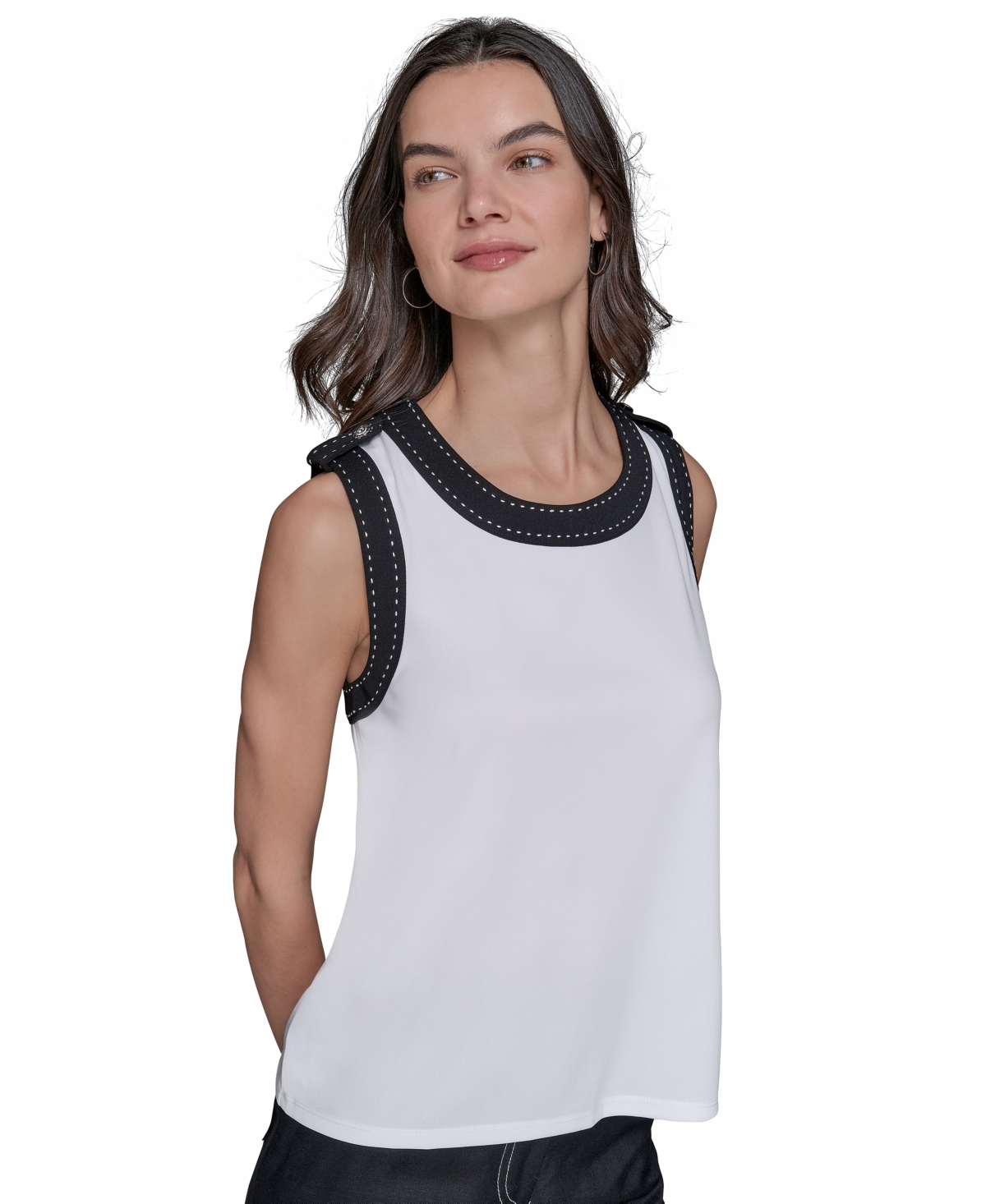 Shop Karl Lagerfeld Women's Contrast-trim Sleeveless Top In Soft White  Black