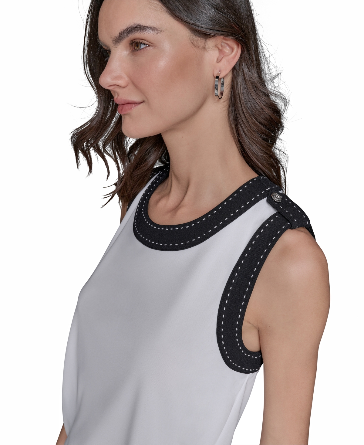 Shop Karl Lagerfeld Women's Contrast-trim Sleeveless Top In Soft White  Black