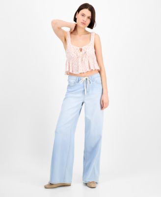 Pink Rose Juniors' Floral Printed Sleeveless Peplum Top