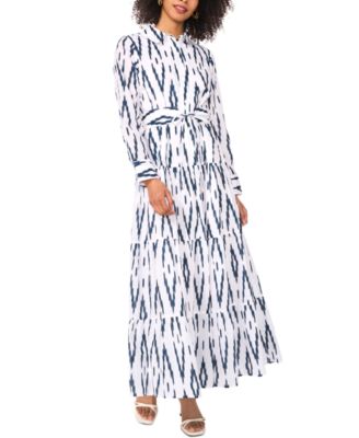1.STATE - Women's Cotton Aztec-Patterned Button-Front Maxi Dress