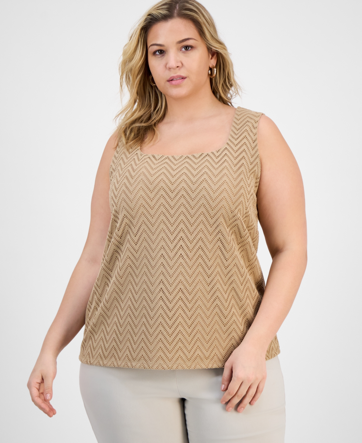 Plus Size Herringbone Knit Square-Neck Tank Top - Hazelwood