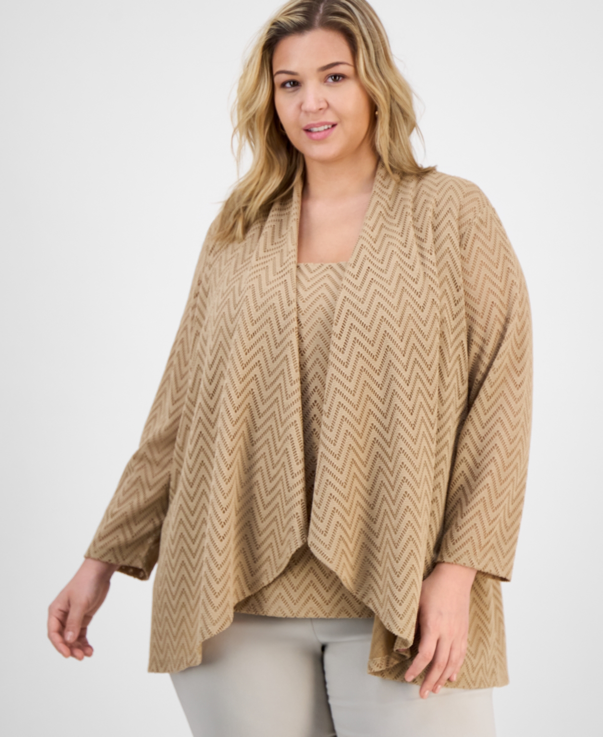 Plus Size Herringbone Knit High-Low Cardigan - Hazelwood