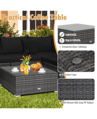 7PCS Patio Rattan Sectional Sofa Set Outdoor Furniture Set w/ Cushions