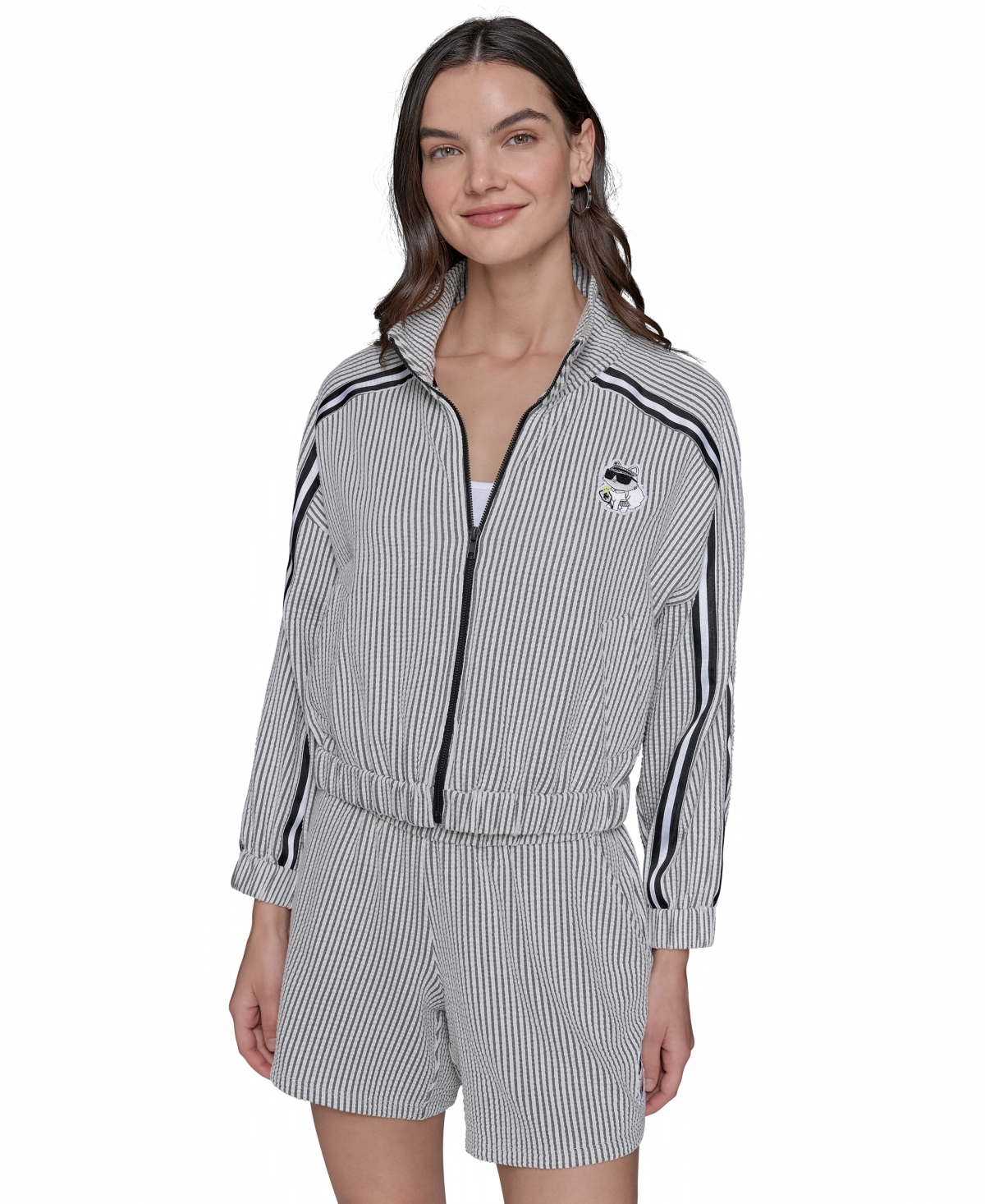 Karl Lagerfeld Women's Striped Track-Jacket - Black  Soft White