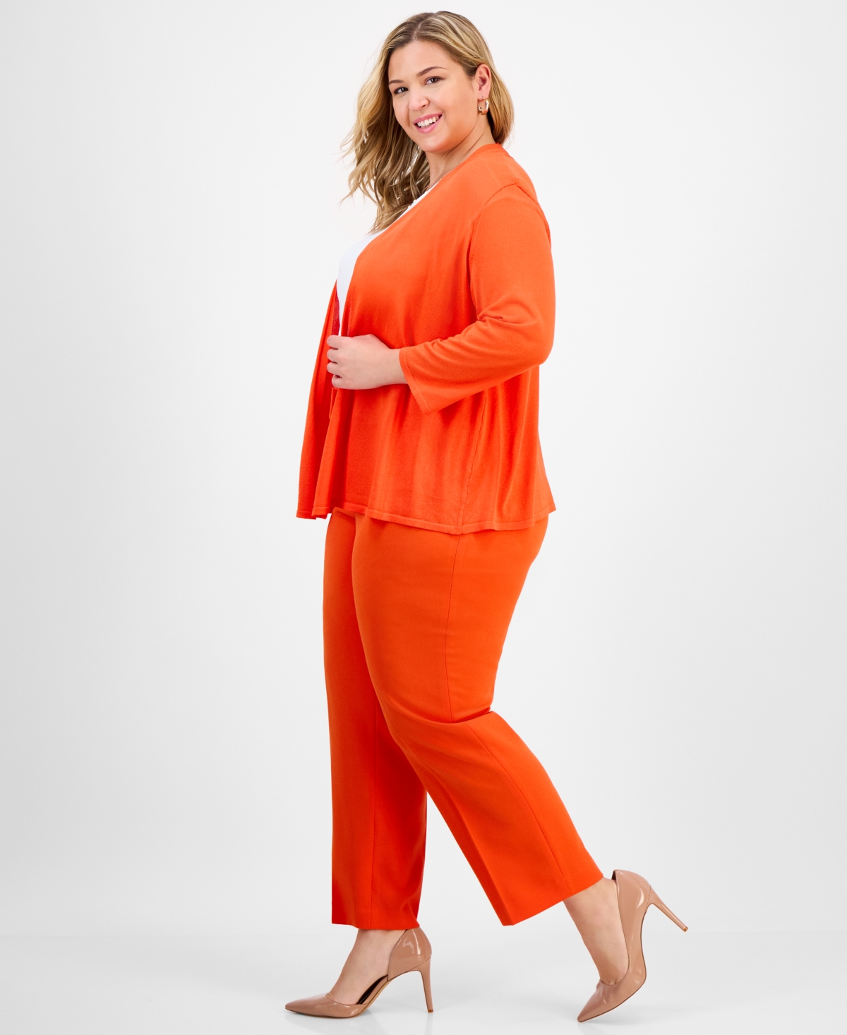 Kasper Plus Size 3/4-sleeve Open-front Cardigan