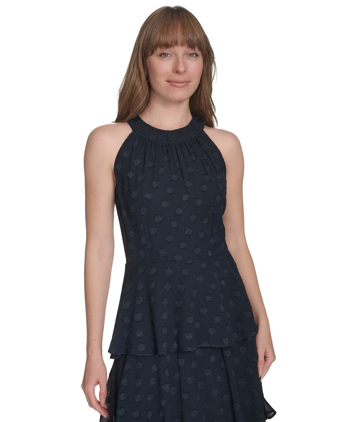 Tommy Hilfiger Women's Jacquard Halter-neck Sleeveless Tiered Dress In Sky Captain
