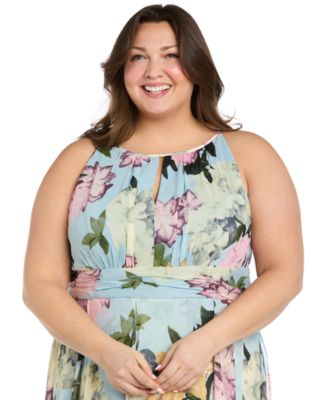 Plus Size Printed Sleeveless Ruffle Dress