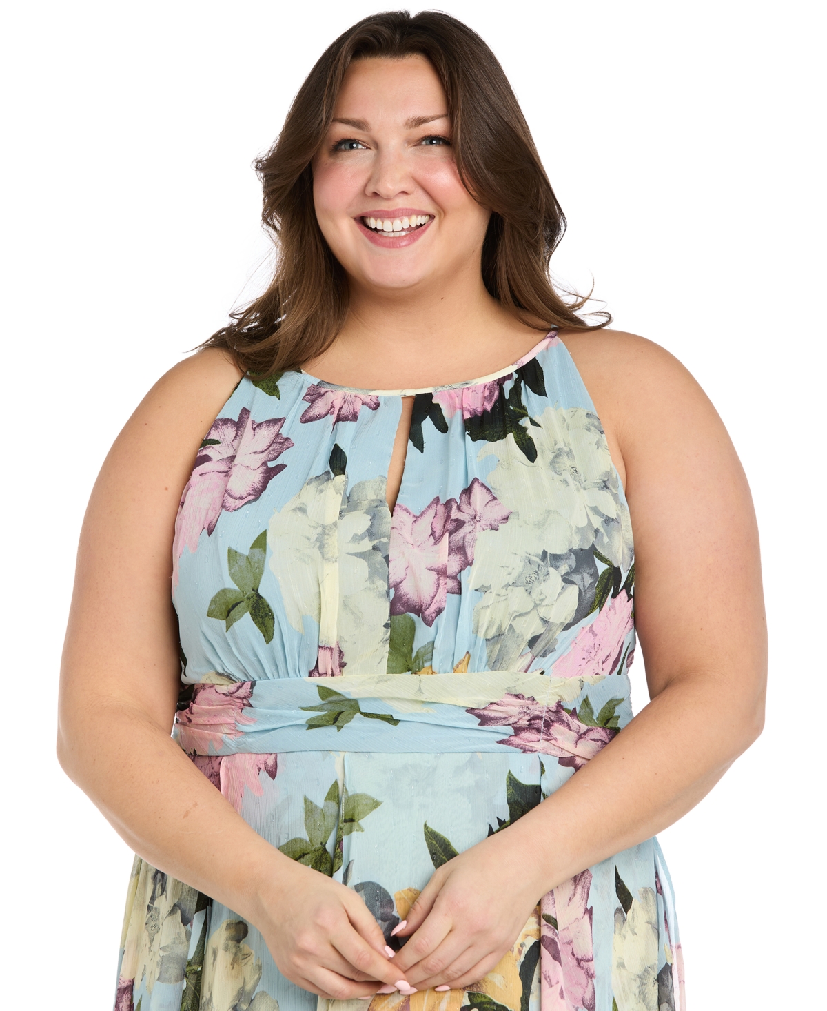 R & M Richards Plus Size Printed Sleeveless Ruffle Dress