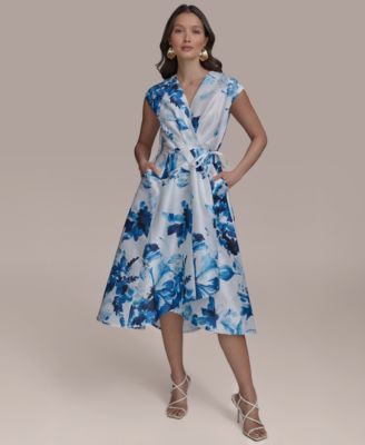 【Donna Karan New York】Linen-Blend Floral Midi Dress Donna Karan New York Women's Linen-Blend Floral Midi Dress