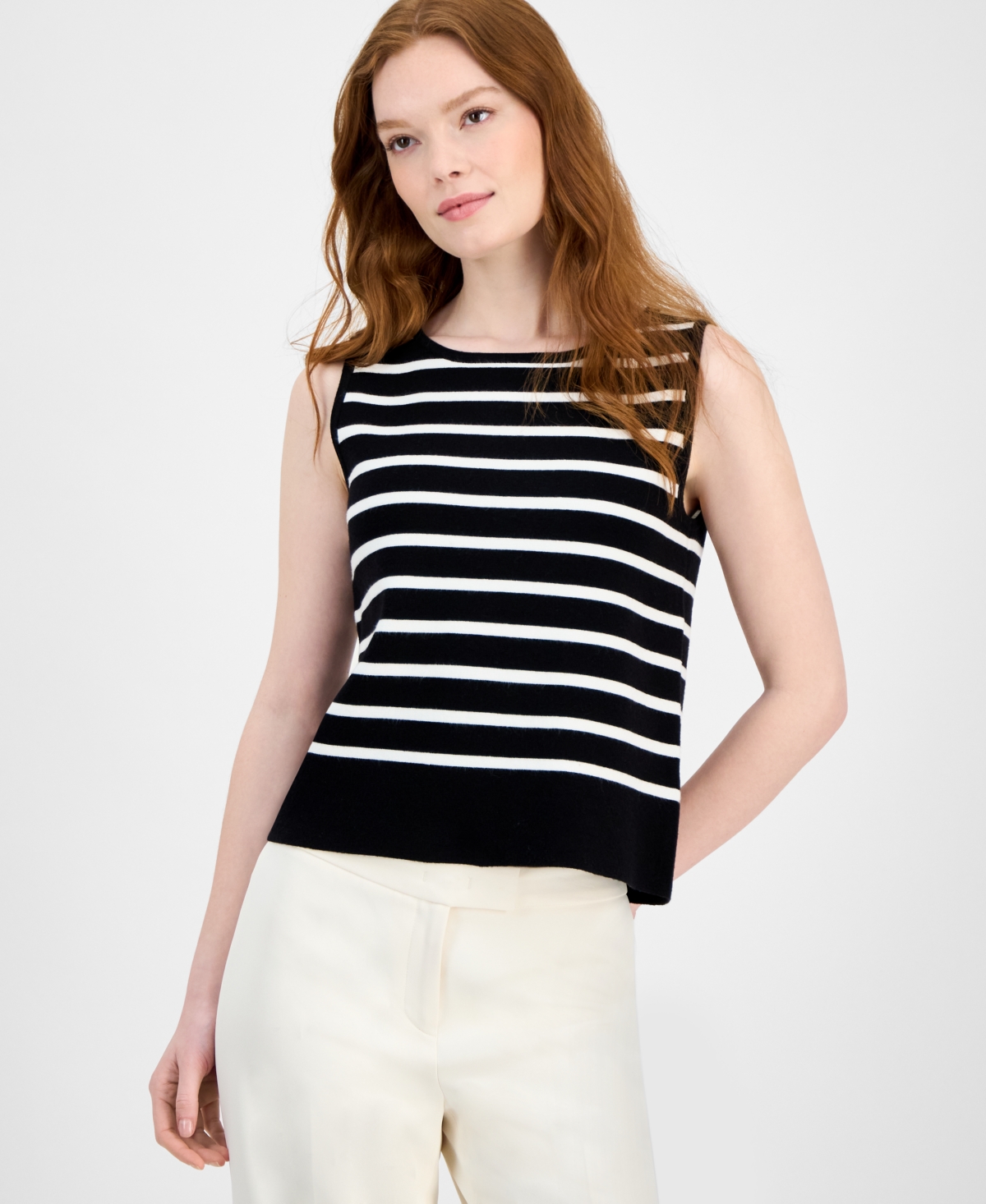 Women's Striped Boat-Neck Sleeveless Sweater - Black/white