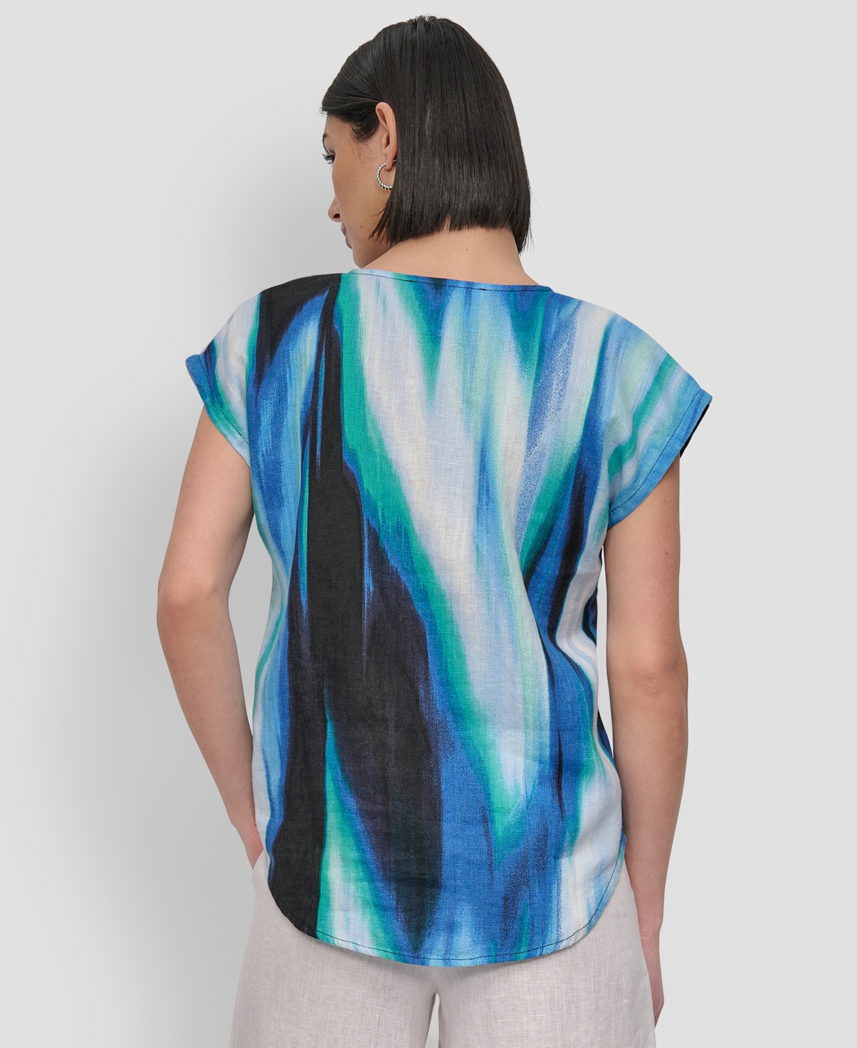 Dkny V-neck Linen Top In Caribbean Multi