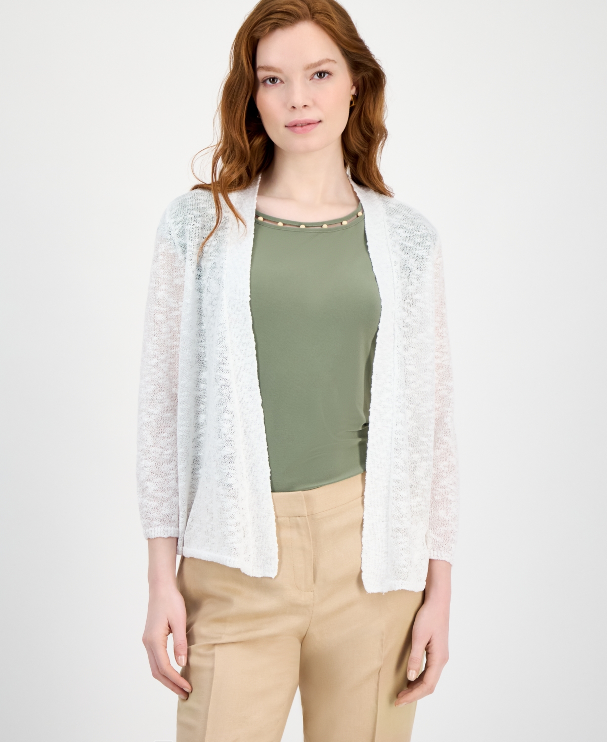 Kasper Women's Slub Yarn Open-front A-line Cardigan