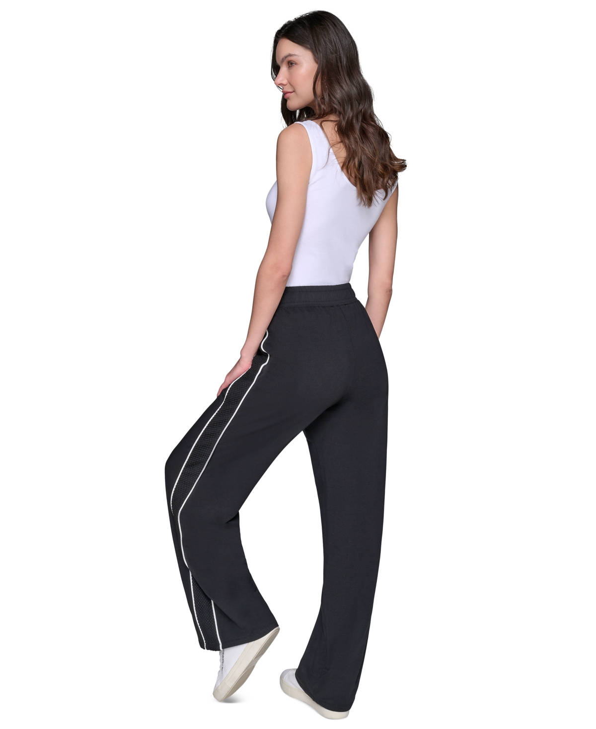 Shop Karl Lagerfeld Women's Mesh-trim Wide-leg Pants In Black