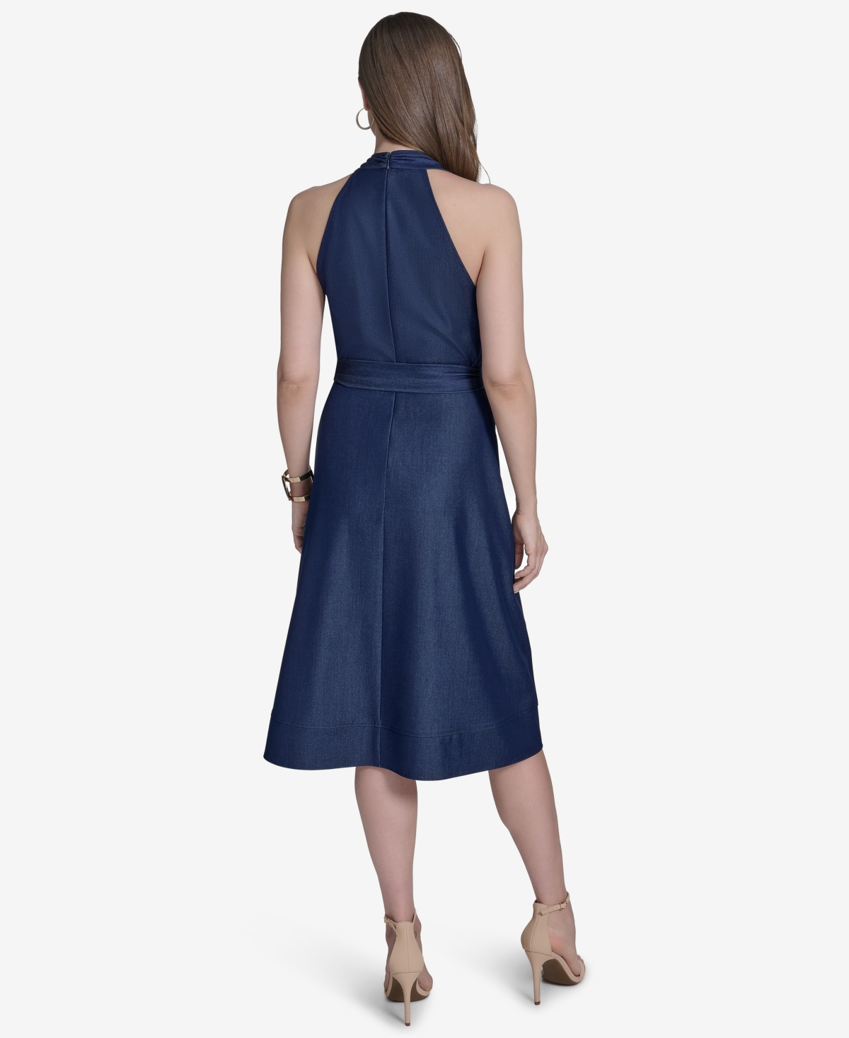 HALSTON WOMEN'S SLEEVELESS HALTER-NECK FAUX-WRAP MIDI DRESS 