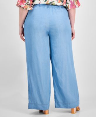 Plus Size Drawstring-Waist Wide-Leg Pants