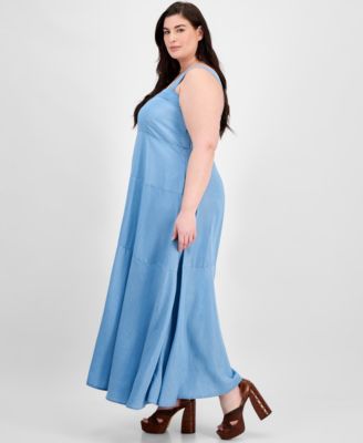 Plus Size Square-Neck Smocked-Back Sleeveless Maxi Dress