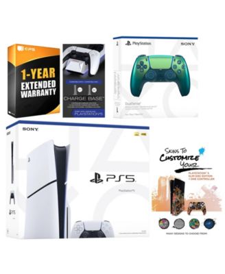 Playstation 5 Slim Disc with Extra Volcanic Red Controller, Charging Dock and MightySkins Decal Voucher + 1 Year CPS Extended Warranty
