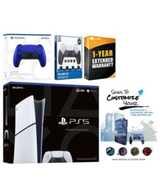 Playstation 5 Slim Digital with Extra Chroma Indigo Controller, FPS Grip Kit and MightySkins Decal Voucher + 1 Year CPS Extended Warranty