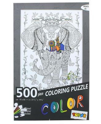 Elephant 500 Piece Coloring Jigsaw Puzzle + 6 Markers