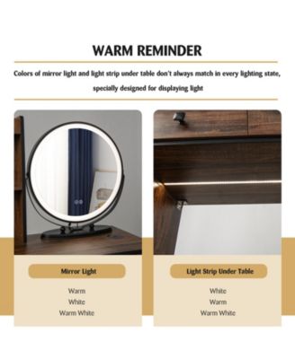 Vanity Table Set with 3-Color Lighted Mirror and Cushioned Stool