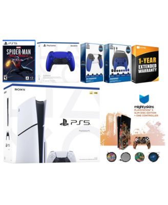 Playstation 5 Slim Disc with Spider-Man: Miles Morales, Extra Cobalt Blue Controller, Gamer Kit, Trigger Kit and MightySkins Decal Voucher + 1 Ye